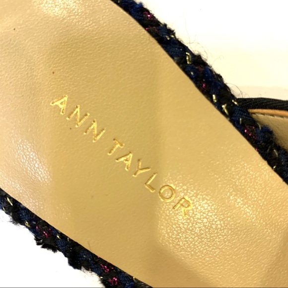 Ann Taylor | Elsie Blue Tweed Bow Mules 7.5 - Picture 3 of 8